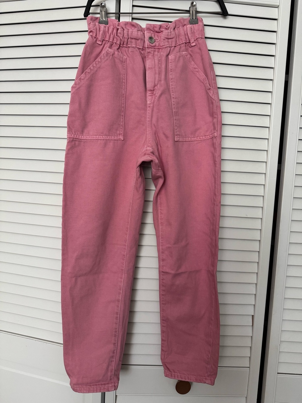 Zara Paperbag Waist Pink Utility Pants 0